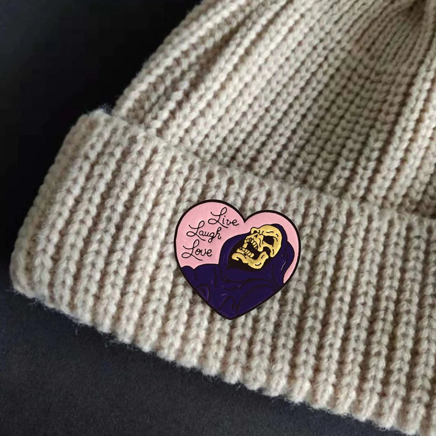 Skeleton Enamel Pins Live Laugh Love Skull Brooch Lapel Badge Pin