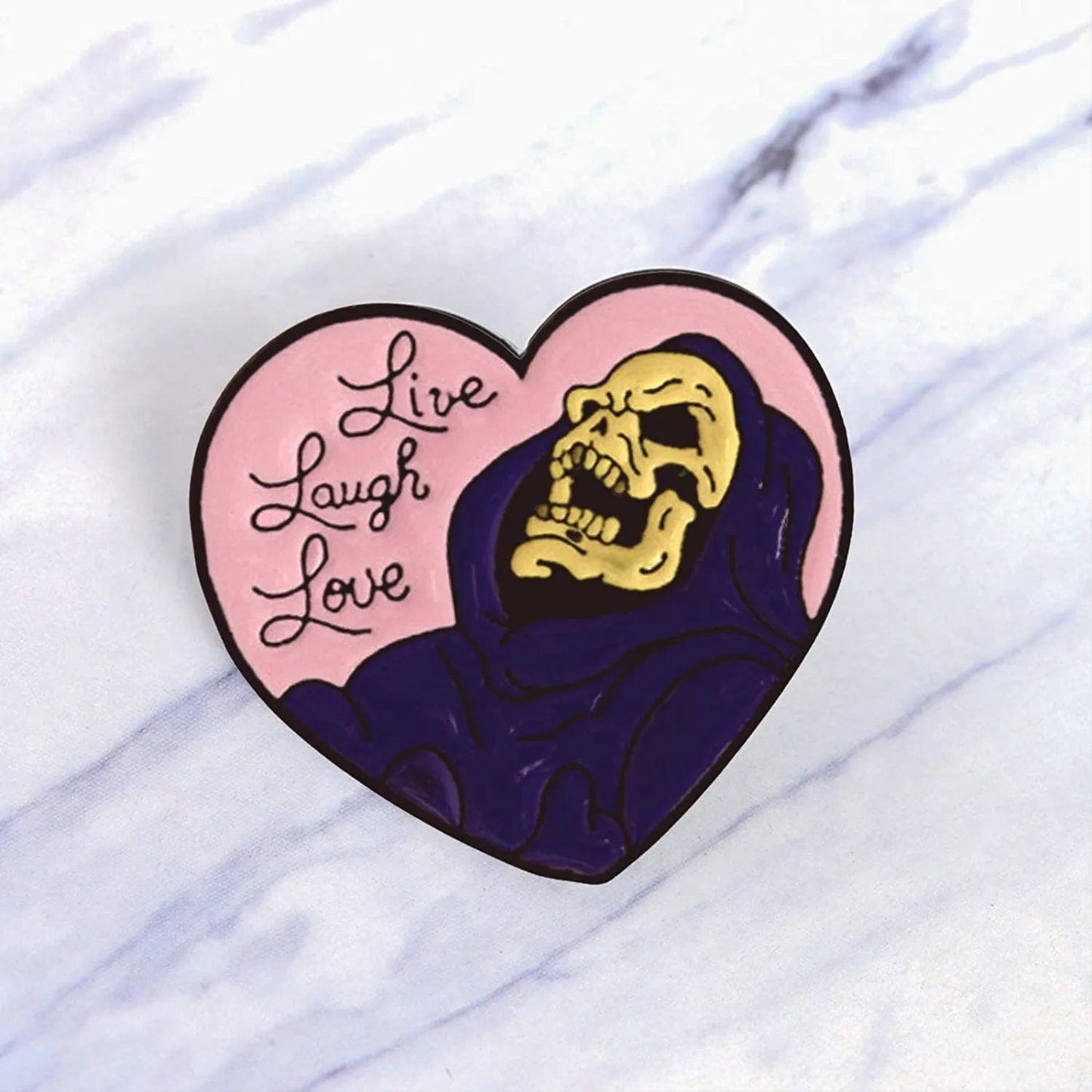 Skeleton Enamel Pins Live Laugh Love Skull Brooch Lapel Badge Pin