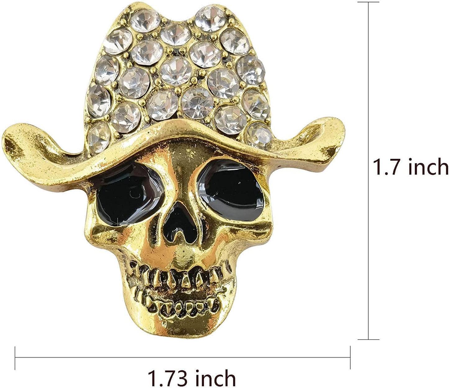Skull Brooch, Gold Plated Skeleton Brooch Pin for Women Men, Goth Pirate Brooches with Rhinestones, Halloween Pins for Backpacks, Hat, Jackets, Lapel, Collar (Skull Gold)