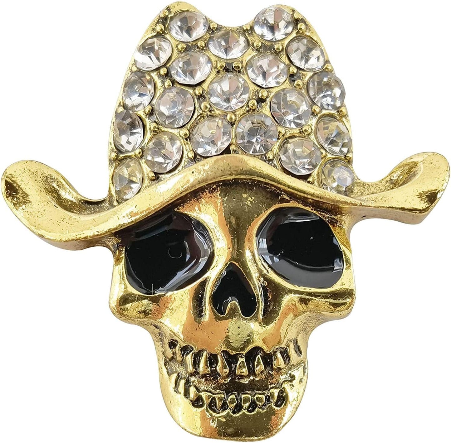 Skull Brooch, Gold Plated Skeleton Brooch Pin for Women Men, Goth Pirate Brooches with Rhinestones, Halloween Pins for Backpacks, Hat, Jackets, Lapel, Collar (Skull Gold)
