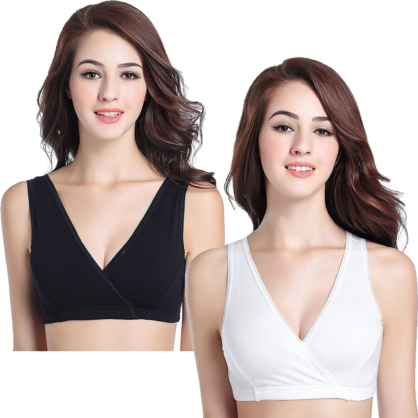 Sleep Nursing Bras Maternity Bralette Breastfeeding Cotton Pregnancy Bra White/Black / X-Large