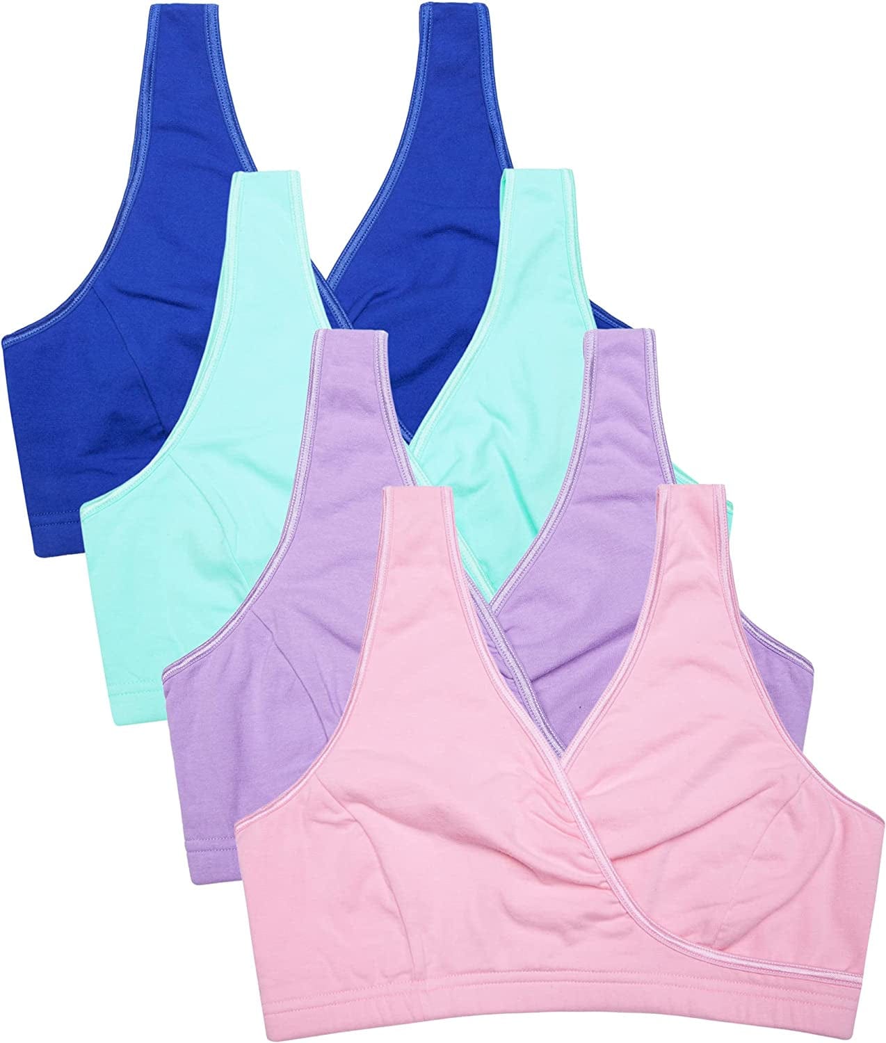 Sleep Nursing Bras Maternity Bralette Breastfeeding Cotton Pregnancy Bra A2-pink/Lavender/Green/Royalblue-4pcs / X-Large