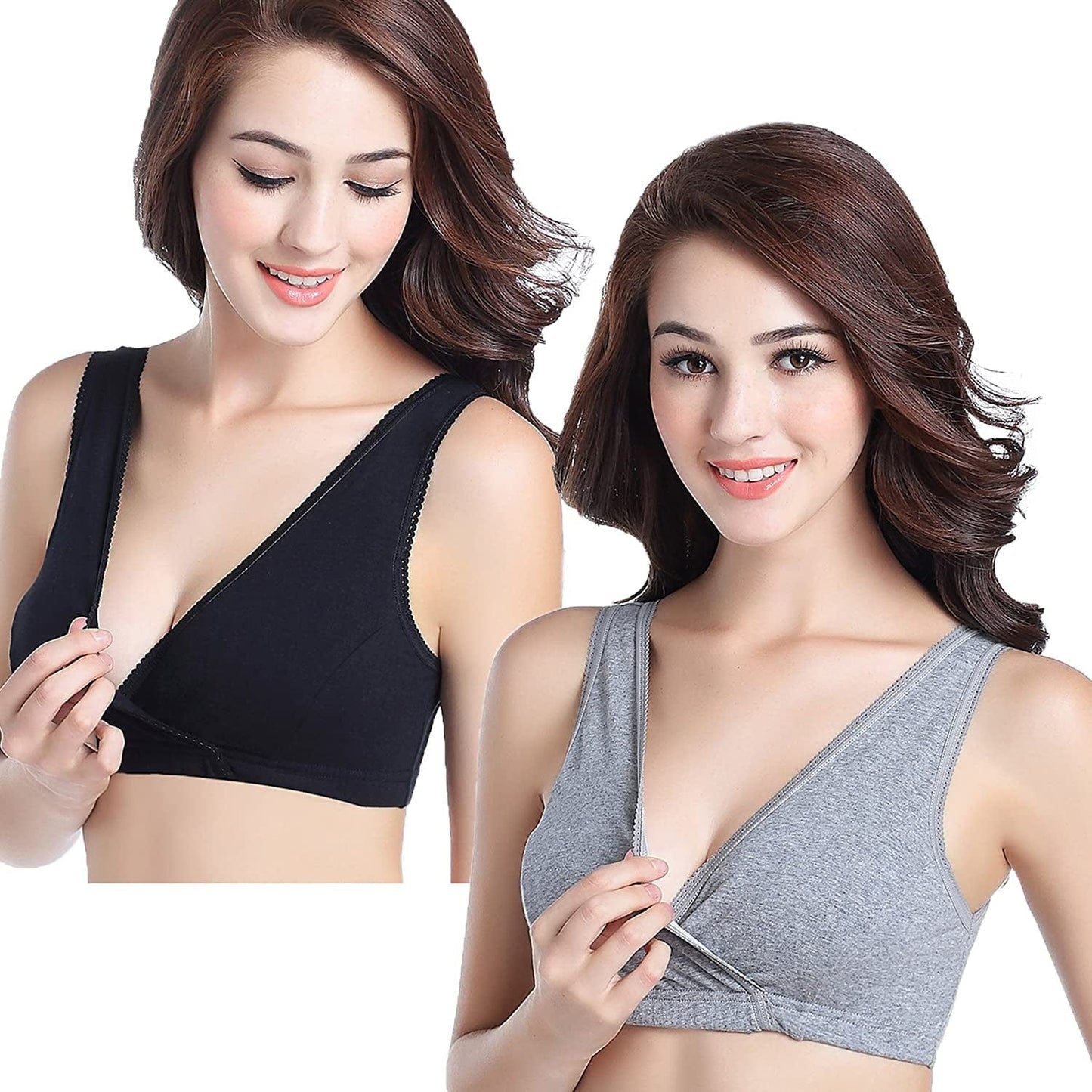 Sleep Nursing Bras Maternity Bralette Breastfeeding Cotton Pregnancy Bra Gray/Black / Medium