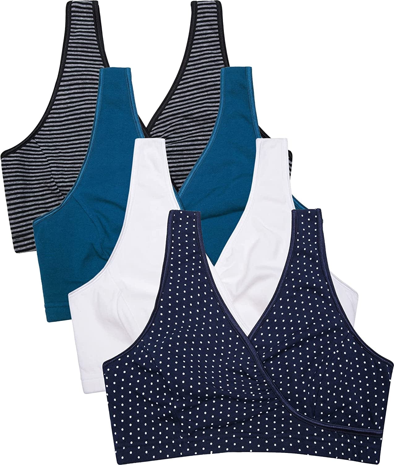 Sleep Nursing Bras Maternity Bralette Breastfeeding Cotton Pregnancy Bra A2-stripe/Navy Dot/Atrovirens/White-4pcs / X-Large