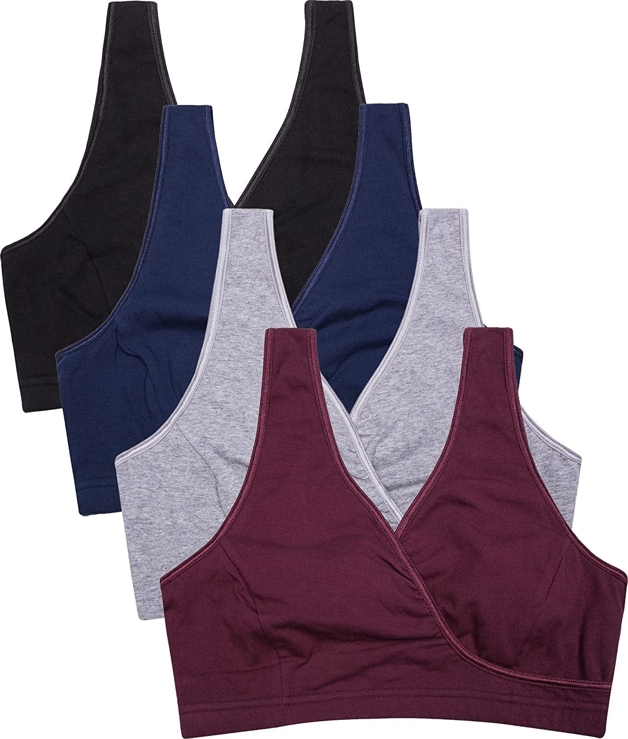 Sleep Nursing Bras Maternity Bralette Breastfeeding Cotton Pregnancy Bra A2-black/Grey/Burgundy/Navy-4pcs / Large