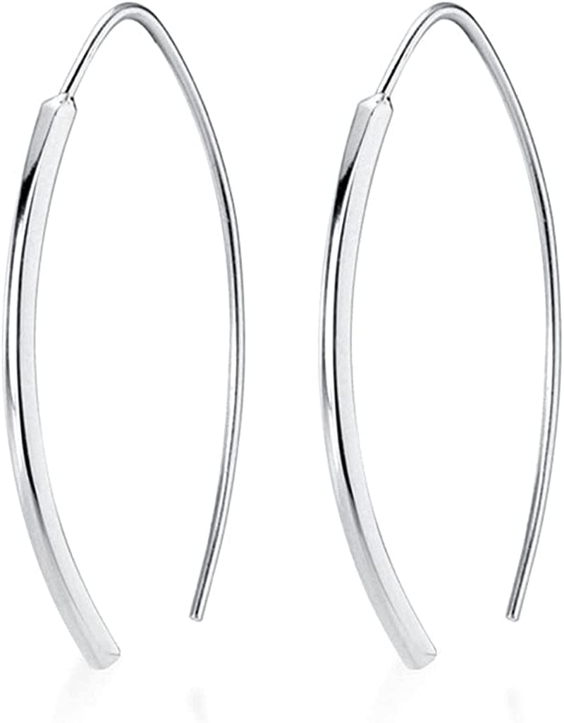 SLUYNZ 925 Sterling Silver Bar Dangle Earrings for Women Teen Girls Wire Threader Earrings Open Hoop Earrings A-Silver