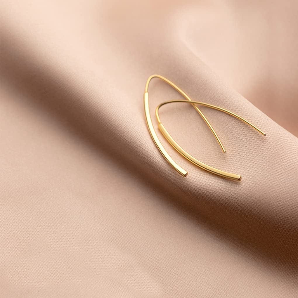 SLUYNZ 925 Sterling Silver Bar Dangle Earrings for Women Teen Girls Wire Threader Earrings Open Hoop Earrings