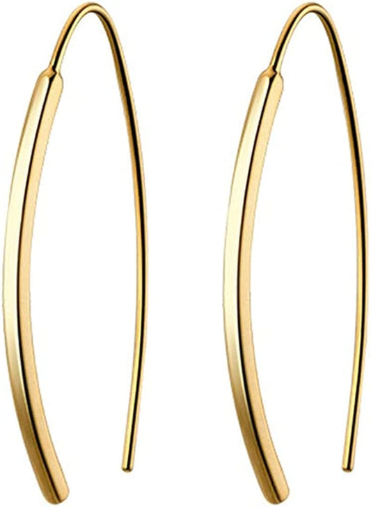 SLUYNZ 925 Sterling Silver Bar Dangle Earrings for Women Teen Girls Wire Threader Earrings Open Hoop Earrings B-Gold