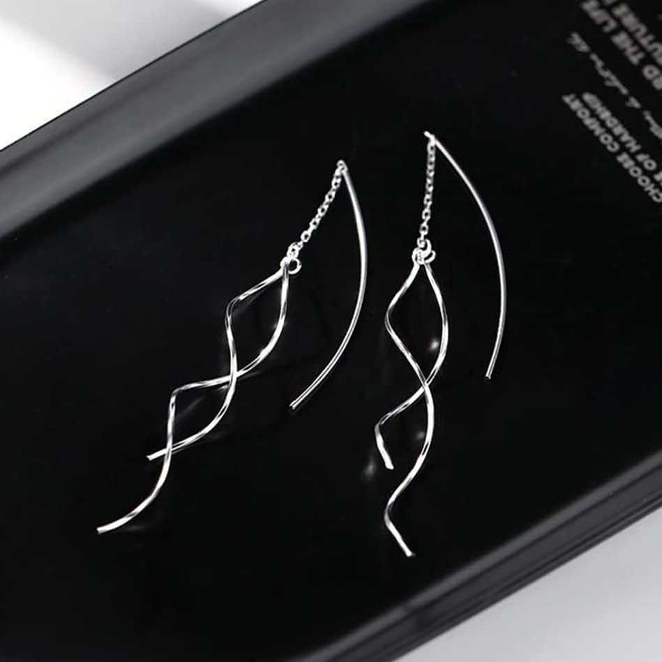 SLUYNZ 925 Sterling Silver Curve Threader Earrings Chain for Women Teen Girls Dangle Wave Earrings Tassel