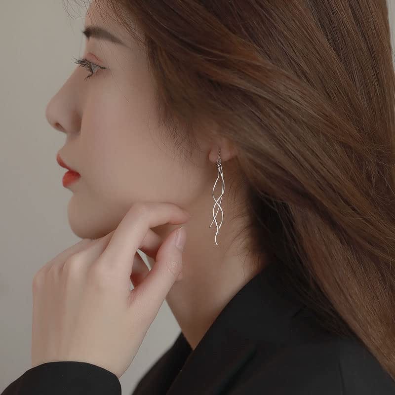 SLUYNZ 925 Sterling Silver Curve Threader Earrings Chain for Women Teen Girls Dangle Wave Earrings Tassel