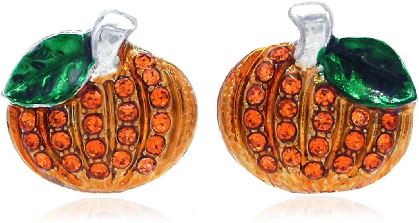 Small Cute Happy Halloween Fall Thanksgiving Pumpkins Pierced Earrings Jewelry Slvr-Post