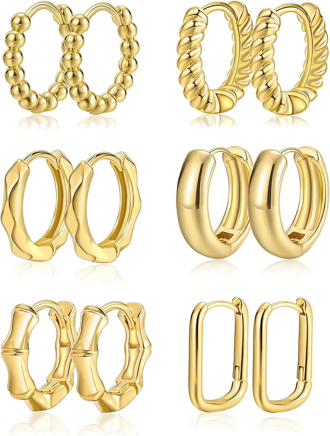 Small Gold Huggie Hoop Earrings Set for Women Girls, Hypoallergenic Twisted Cartilage Hoops, Tiny Silver Hoop Earrings Jewelry for Multiple Piercing B-Gold 6 pairs