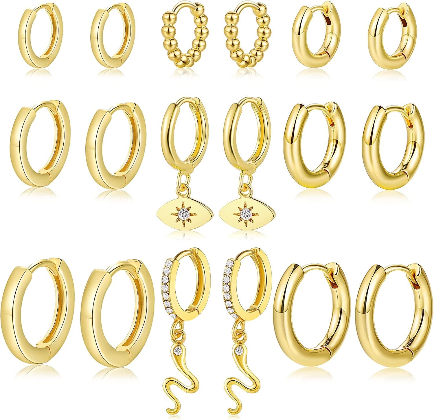 Small Gold Huggie Hoop Earrings Set for Women Girls, Hypoallergenic Twisted Cartilage Hoops, Tiny Silver Hoop Earrings Jewelry for Multiple Piercing F-9 Pairs Dangle