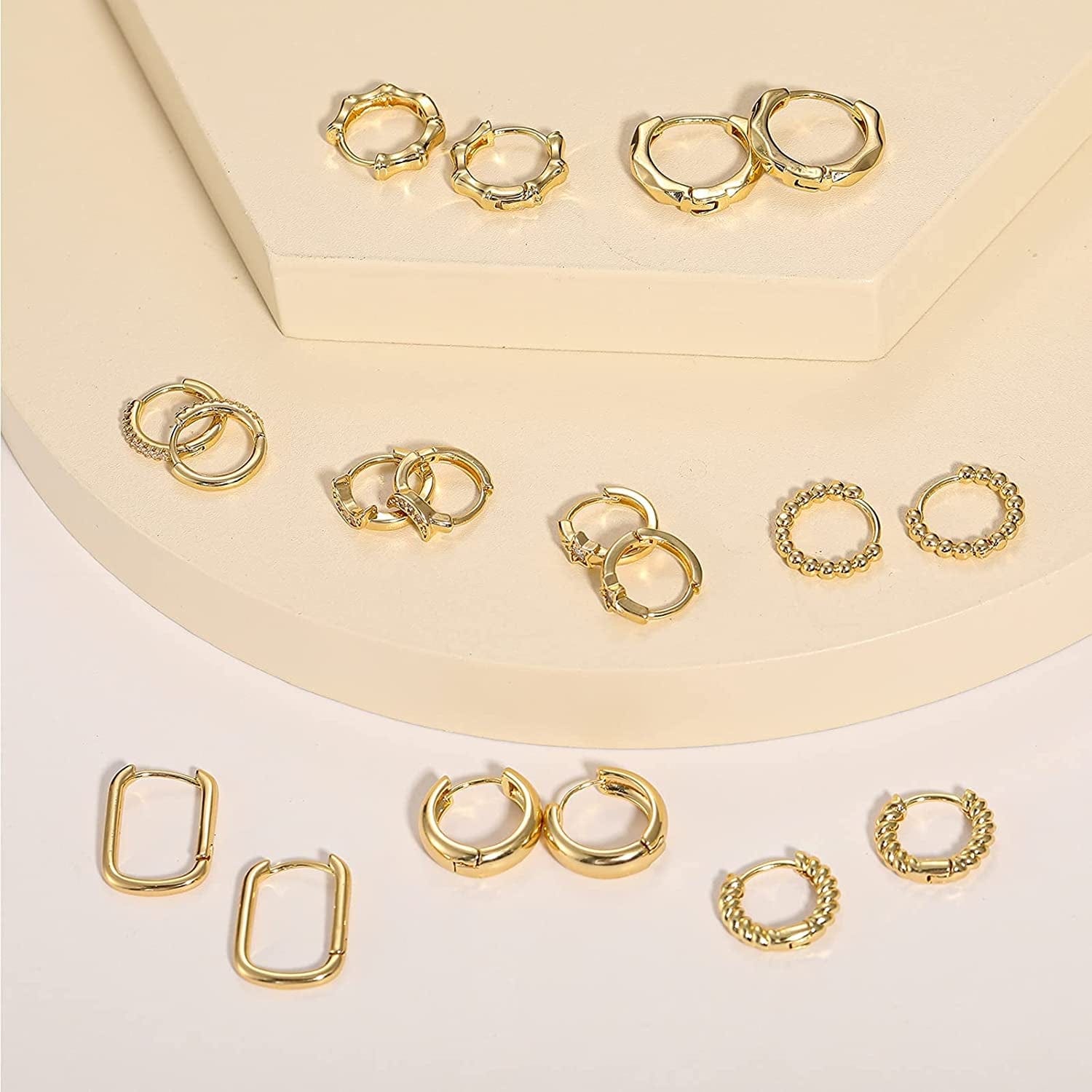 Small Gold Huggie Hoop Earrings Set for Women Girls, Hypoallergenic Twisted Cartilage Hoops, Tiny Silver Hoop Earrings Jewelry for Multiple Piercing