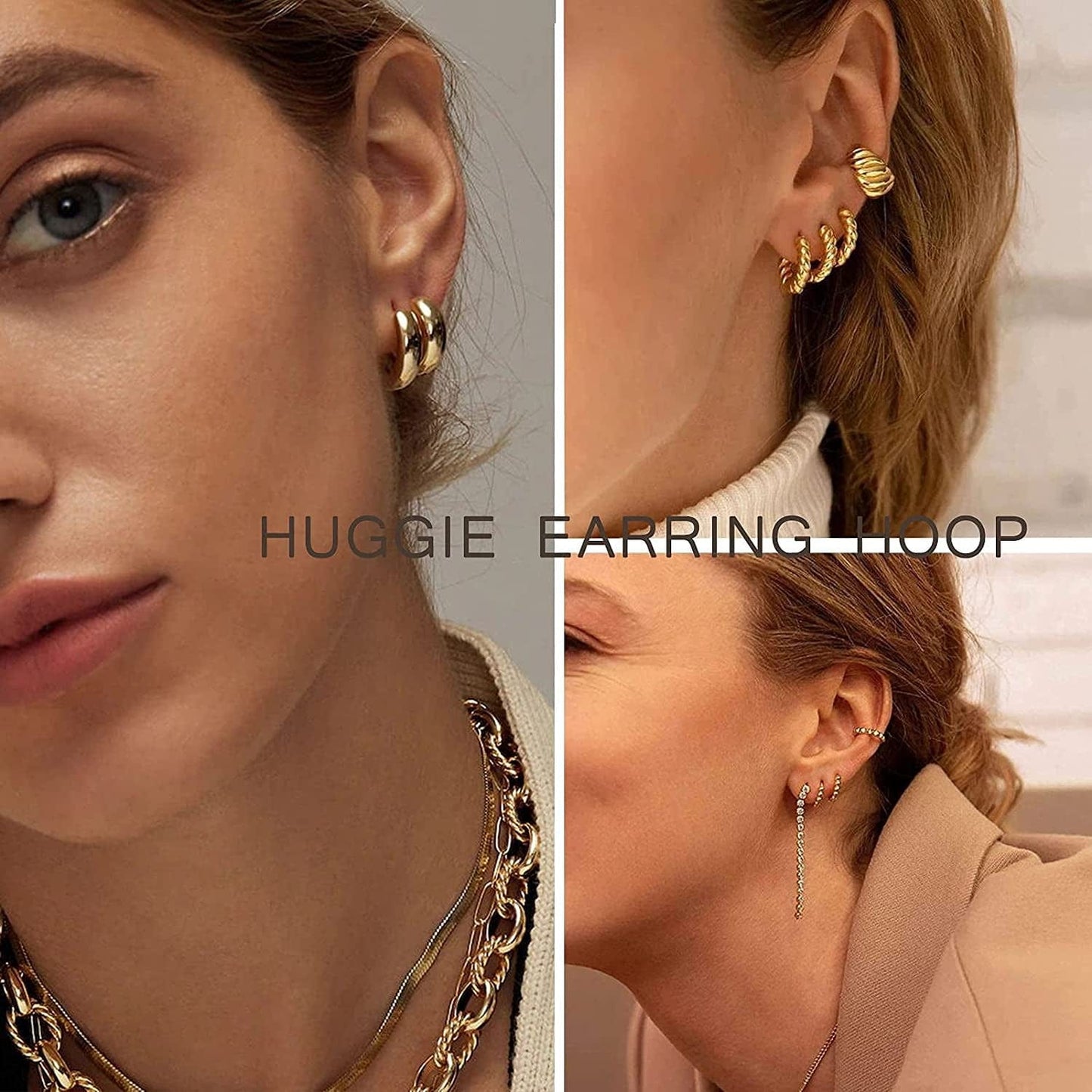 Small Gold Huggie Hoop Earrings Set for Women Girls, Hypoallergenic Twisted Cartilage Hoops, Tiny Silver Hoop Earrings Jewelry for Multiple Piercing