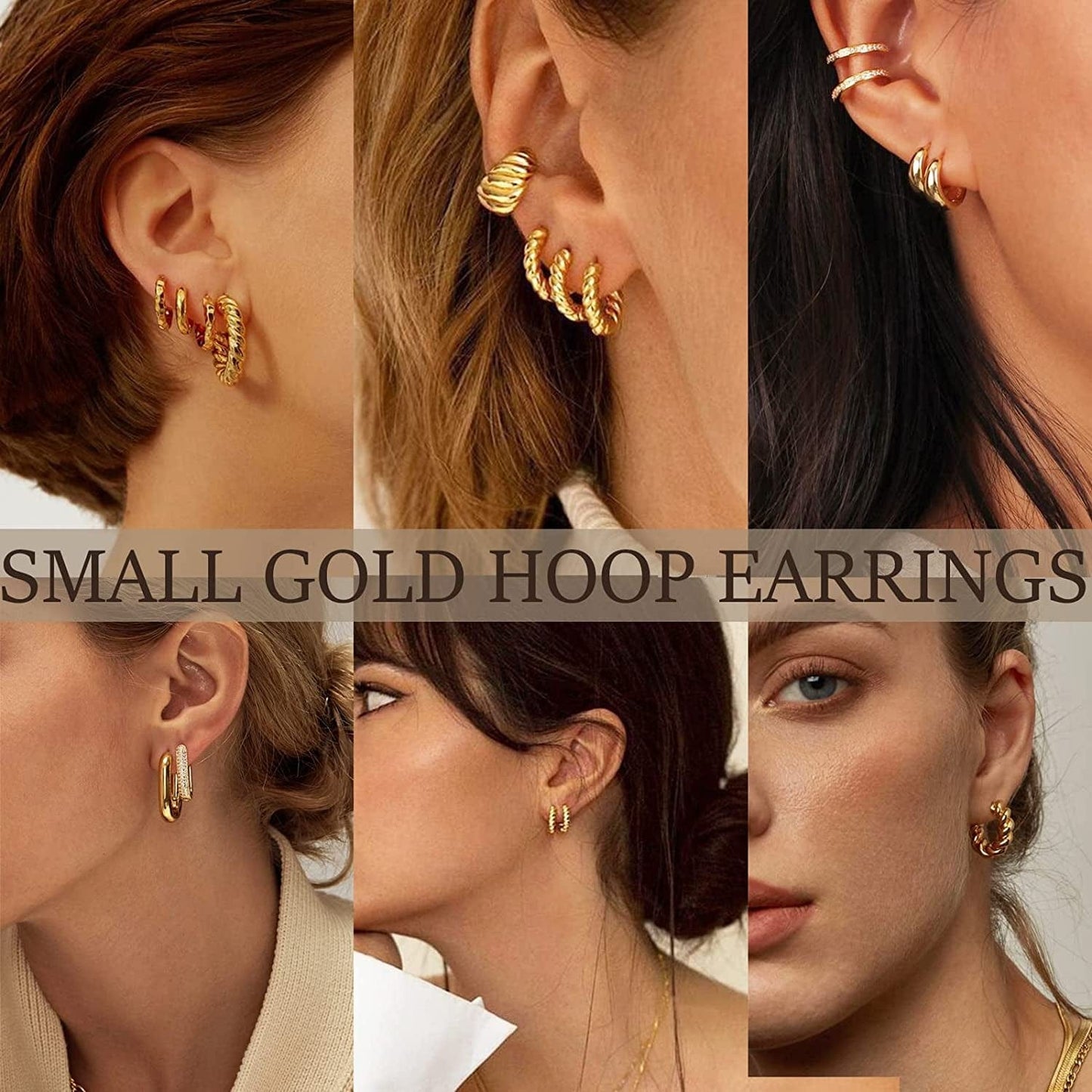 Small Gold Huggie Hoop Earrings Set for Women Girls, Hypoallergenic Twisted Cartilage Hoops, Tiny Silver Hoop Earrings Jewelry for Multiple Piercing