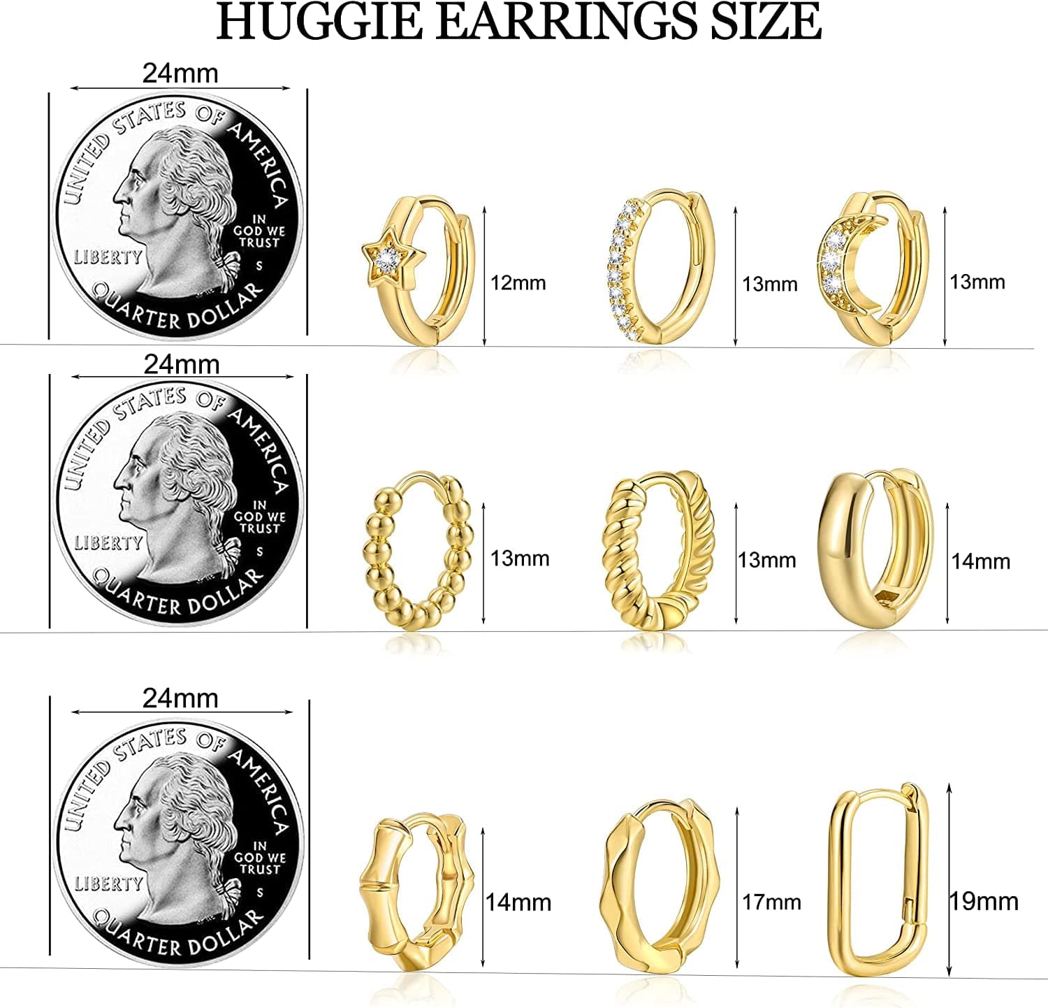 Small Gold Huggie Hoop Earrings Set for Women Girls, Hypoallergenic Twisted Cartilage Hoops, Tiny Silver Hoop Earrings Jewelry for Multiple Piercing