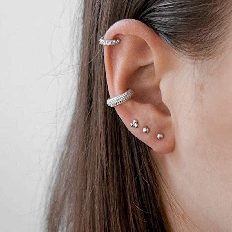 Small Sterling Silver Stud Earrings Set Tiny Cartilage Huggie Hoop Earrings Cubic Zirconia Cuff Earrings Silver Hoop Earrings for Women Men Girls