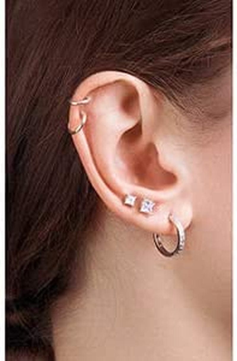 Small Sterling Silver Stud Earrings Set Tiny Cartilage Huggie Hoop Earrings Cubic Zirconia Cuff Earrings Silver Hoop Earrings for Women Men Girls