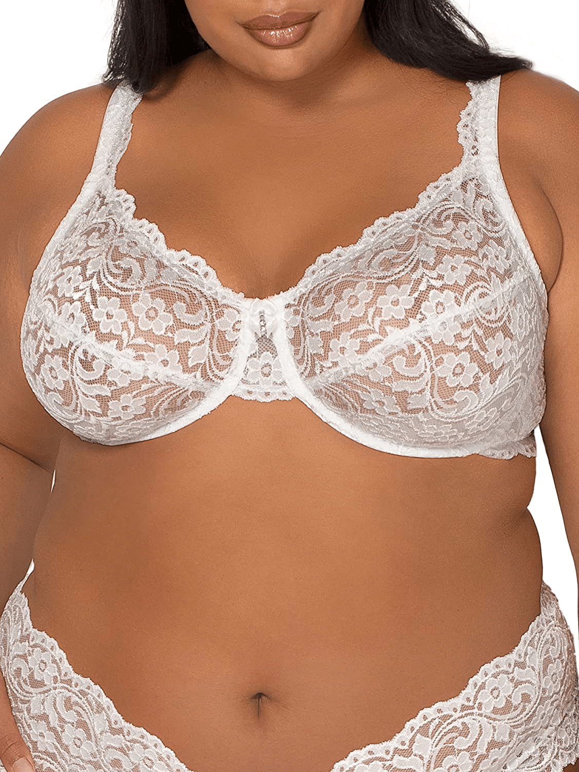 Smart & Sexy Women's Curvy Signature Lace Unlined Underwire Bra with Added Support White / Standard / 44D