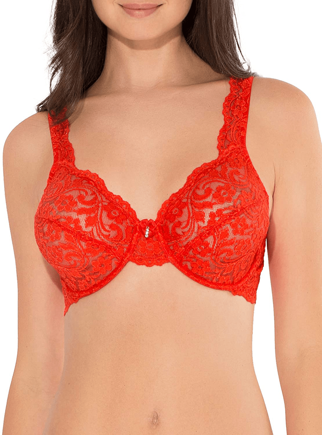 Smart & Sexy Women's Curvy Signature Lace Unlined Underwire Bra with Added Support Hot Fire / Standard / 42D