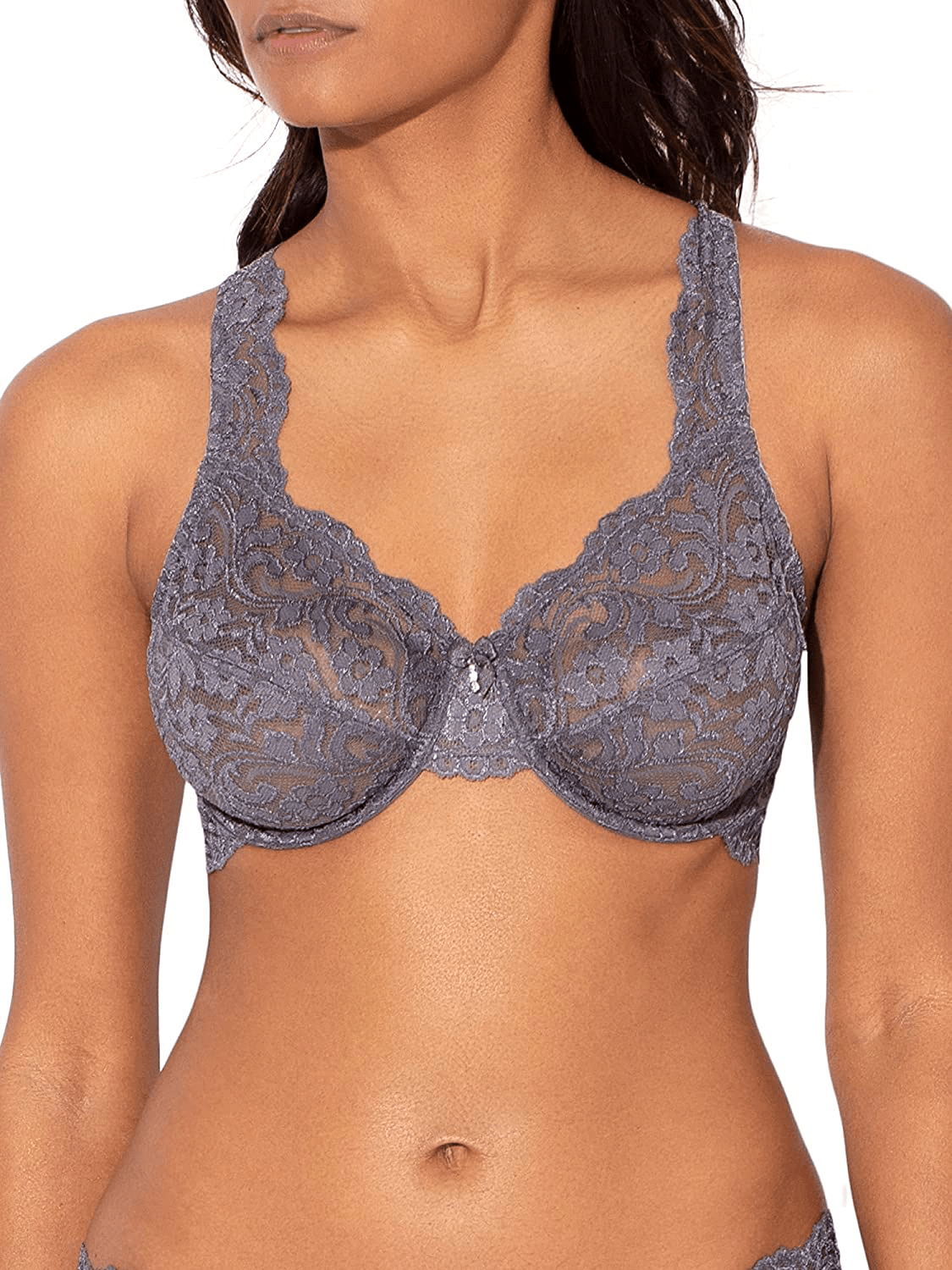 Smart & Sexy Women's Curvy Signature Lace Unlined Underwire Bra with Added Support Anthracite / Standard / 40DDD
