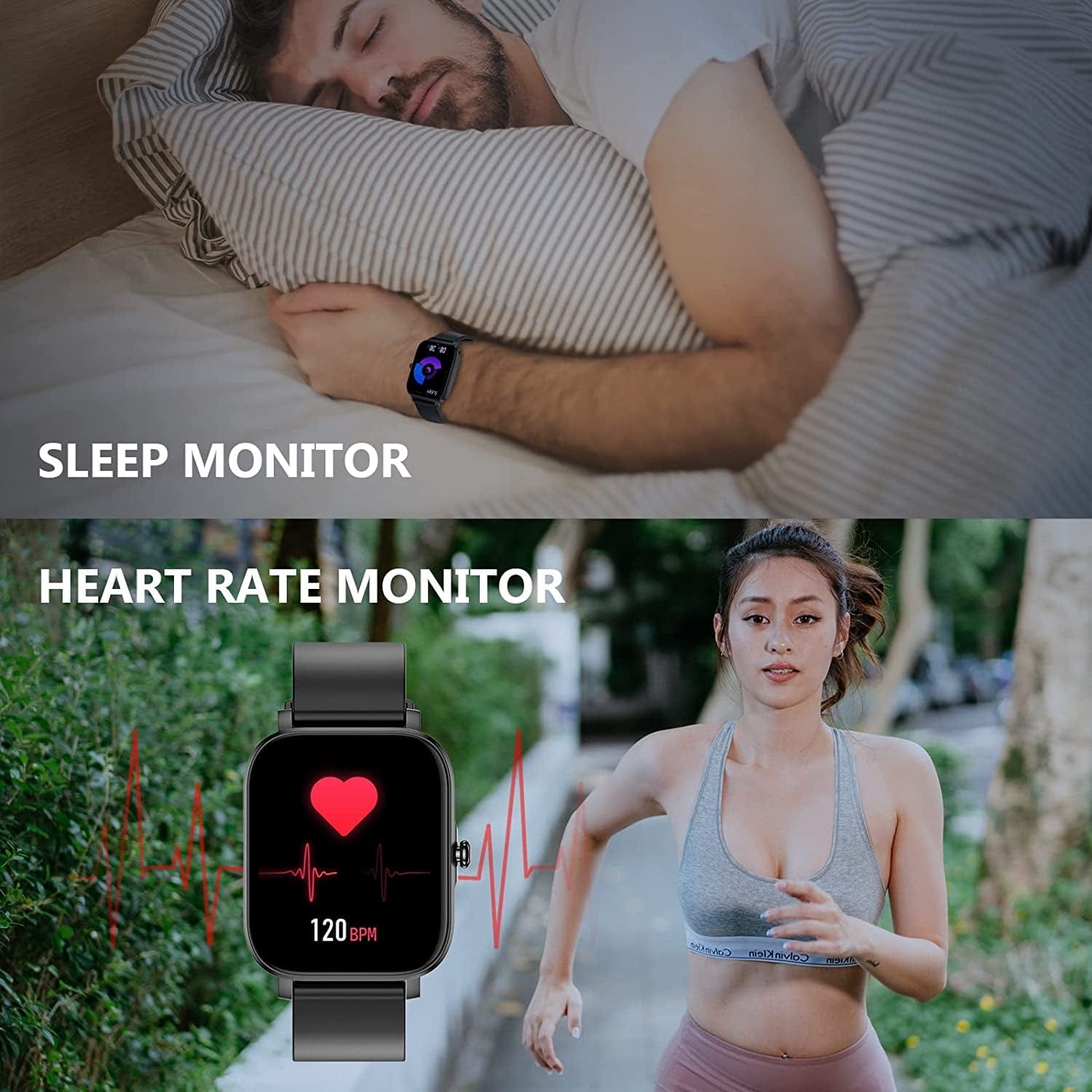 Smart Watch, Fitness Tracker Smartwatch for Android/ Ios Phones, 1.69" Full Touch Screen with Heart Rate Monitor, Step Counter, IP68 Waterproof Smart Watches for Man/ Women