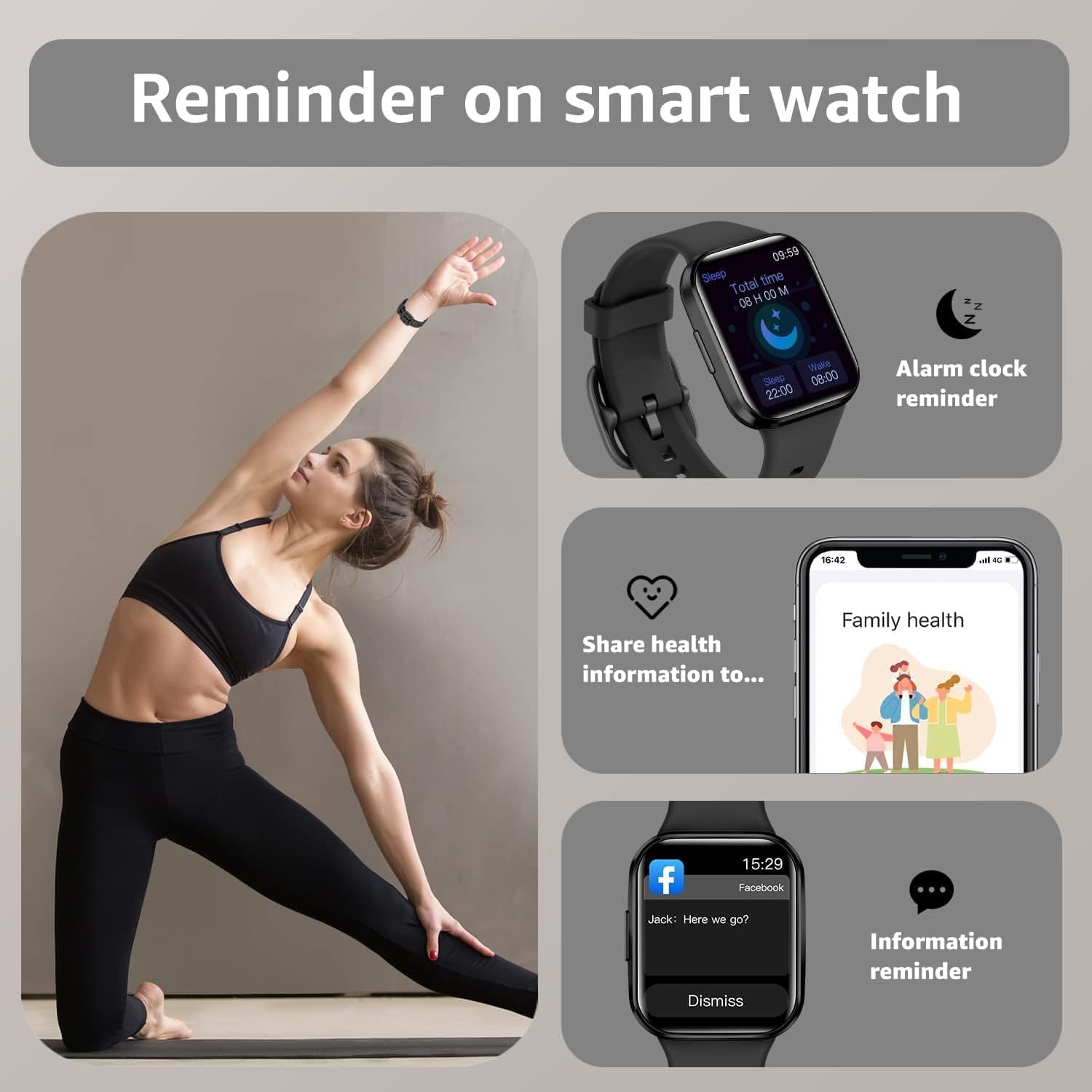 Smart Watch, Fitness Tracker with 24/7 Blood Pressure and Heart Rate Monitors, Fitness Watch with IP68 Waterproof, 1.69" HD Large Screen Smartwatch Compatible with Ios Android