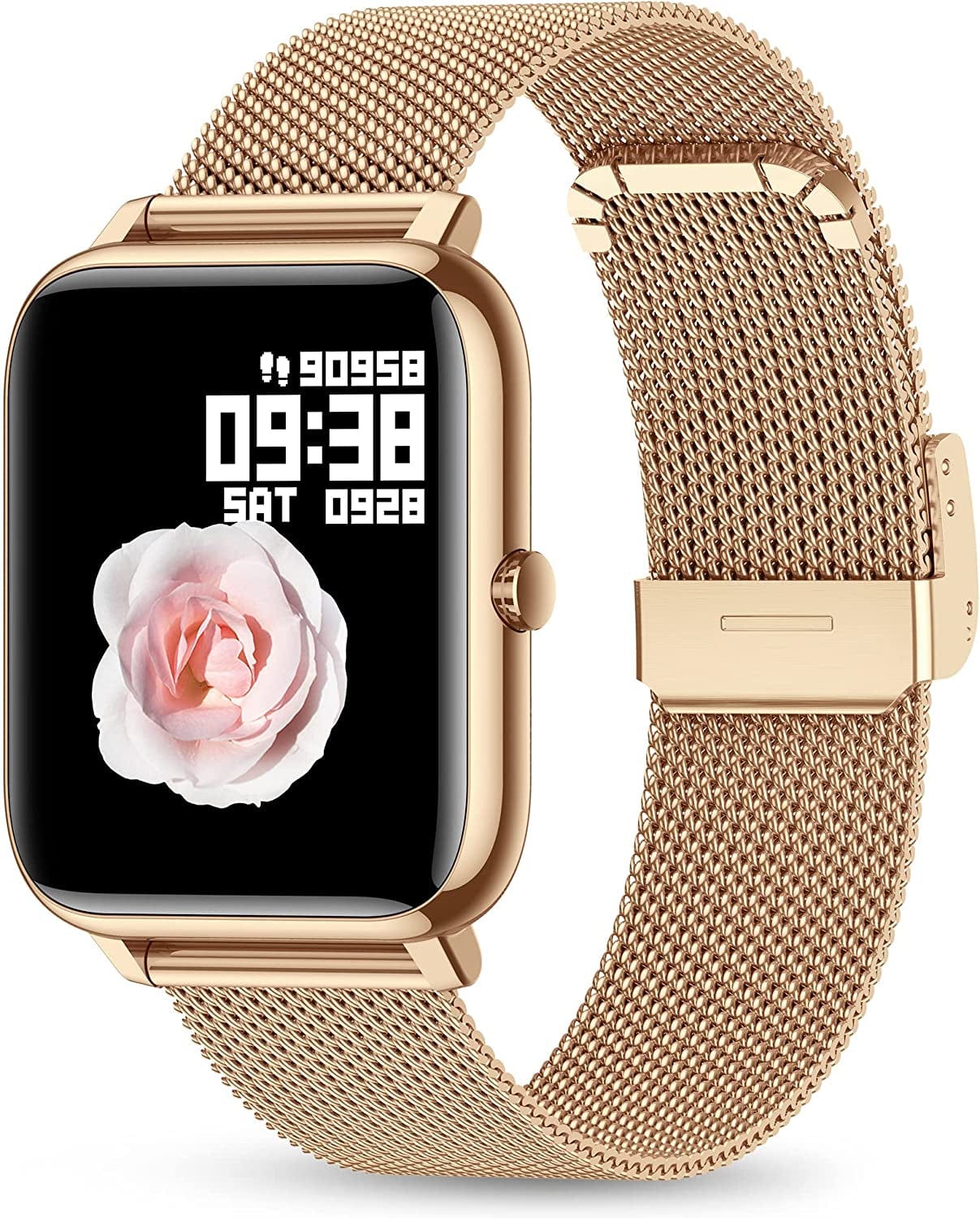 Smart Watch, Fitness Tracker with Heart Rate Monitor, Blood Pressure, Blood Oxygen Tracking, 1.4 Inch Touch Screen Smartwatch Fitness Watch for Women Men Compatible with Android Iphone Ios Rose Gold