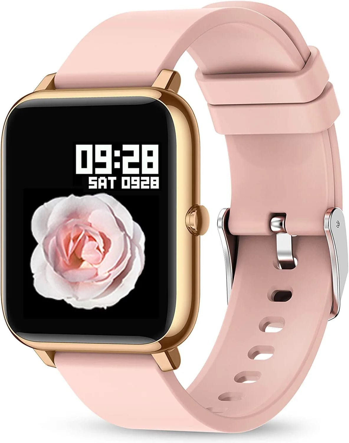 Smart Watch, Fitness Tracker with Heart Rate Monitor, Blood Pressure, Blood Oxygen Tracking, 1.4 Inch Touch Screen Smartwatch Fitness Watch for Women Men Compatible with Android Iphone Ios Gold Pink