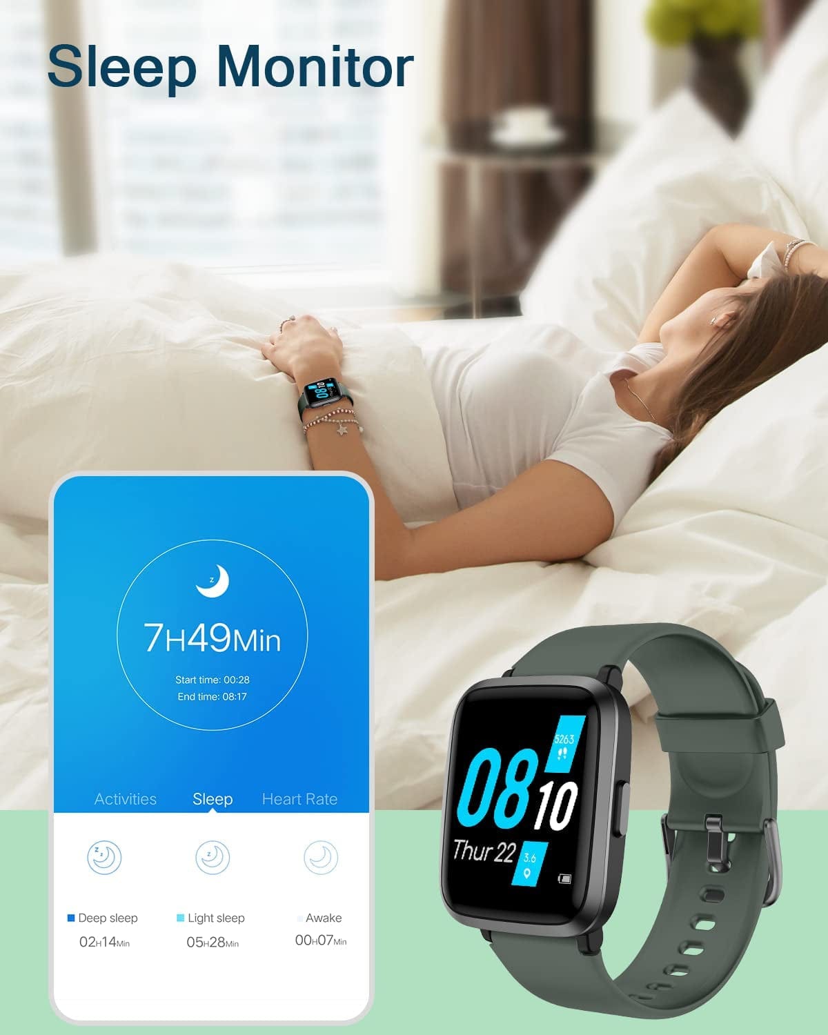 Smart Watch for Android and Ios Phones, Fitness Tracker Watch with Heart Rate Blood Pressure Sleep Monitor IP68 Waterproof, Compatible with Iphone Samsung, Smartwatch for Men Women