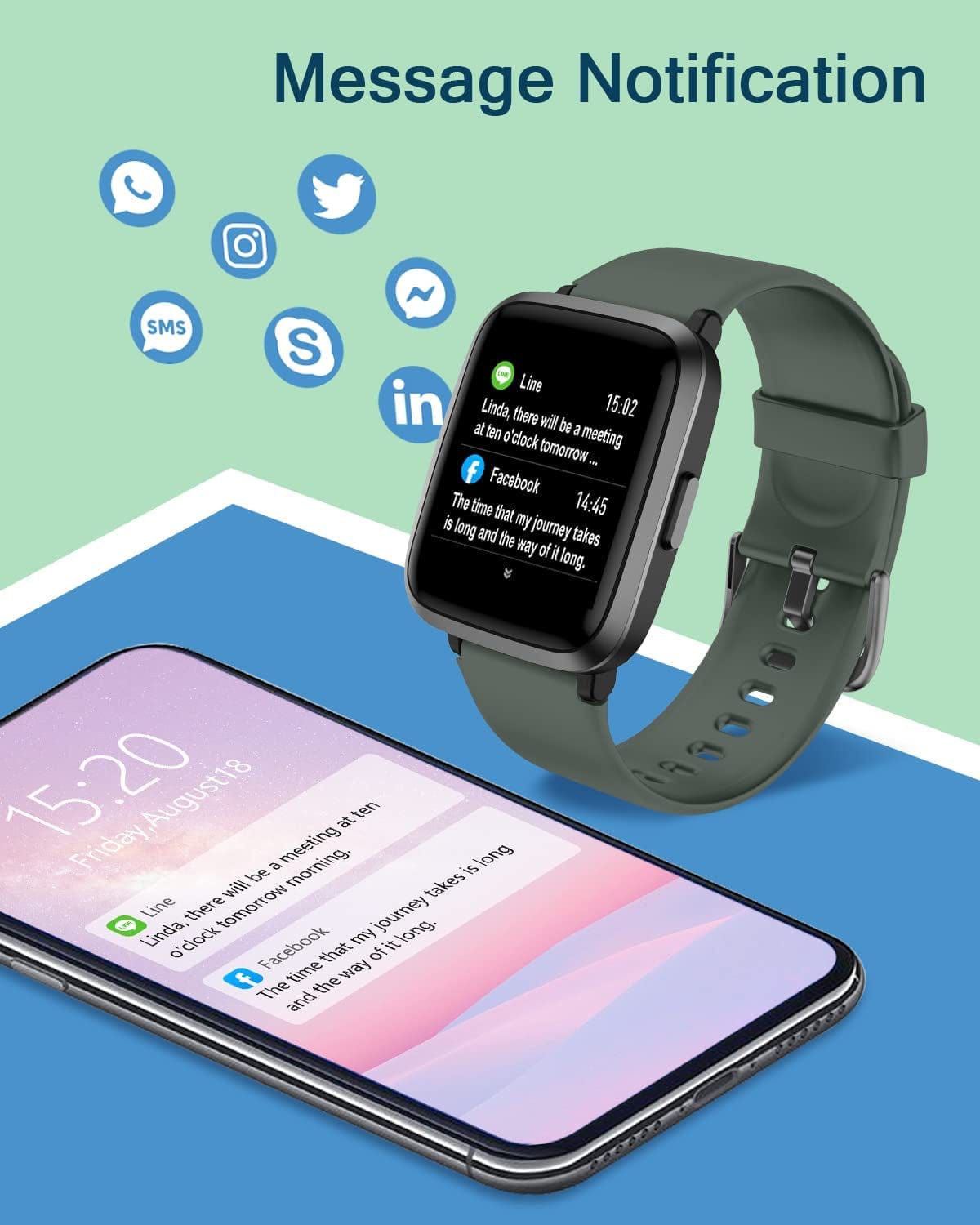 Smart Watch for Android and Ios Phones, Fitness Tracker Watch with Heart Rate Blood Pressure Sleep Monitor IP68 Waterproof, Compatible with Iphone Samsung, Smartwatch for Men Women