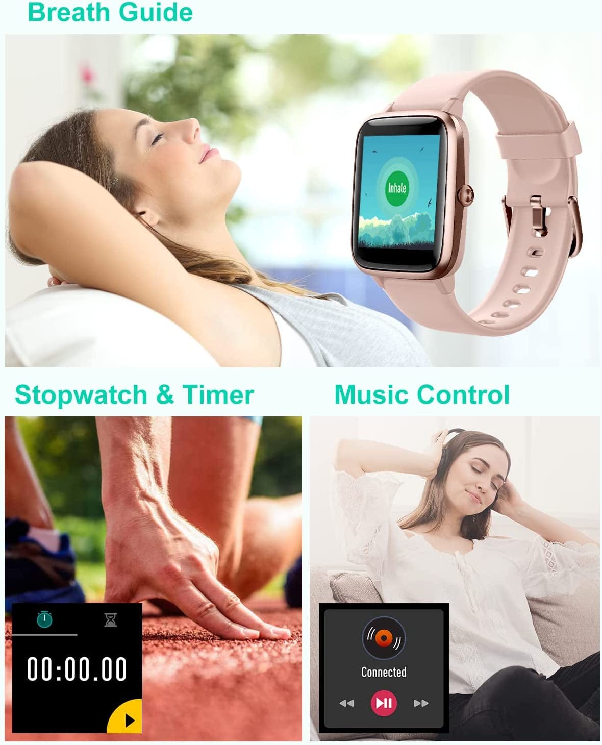 Smart Watch for Ios and Android Phones, Watches for Women IP68 Waterproof Smartwatch Fitness Tracker Watch with Heart Rate/Sleep Monitor Steps Calories Counter (Pink)