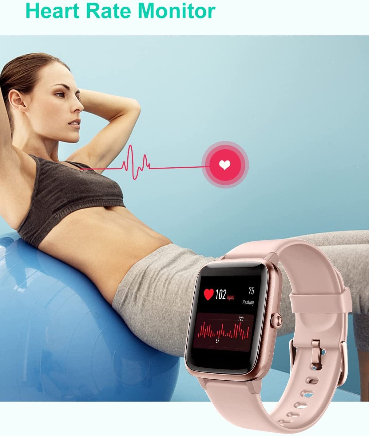 Smart Watch for Ios and Android Phones, Watches for Women IP68 Waterproof Smartwatch Fitness Tracker Watch with Heart Rate/Sleep Monitor Steps Calories Counter (Pink)