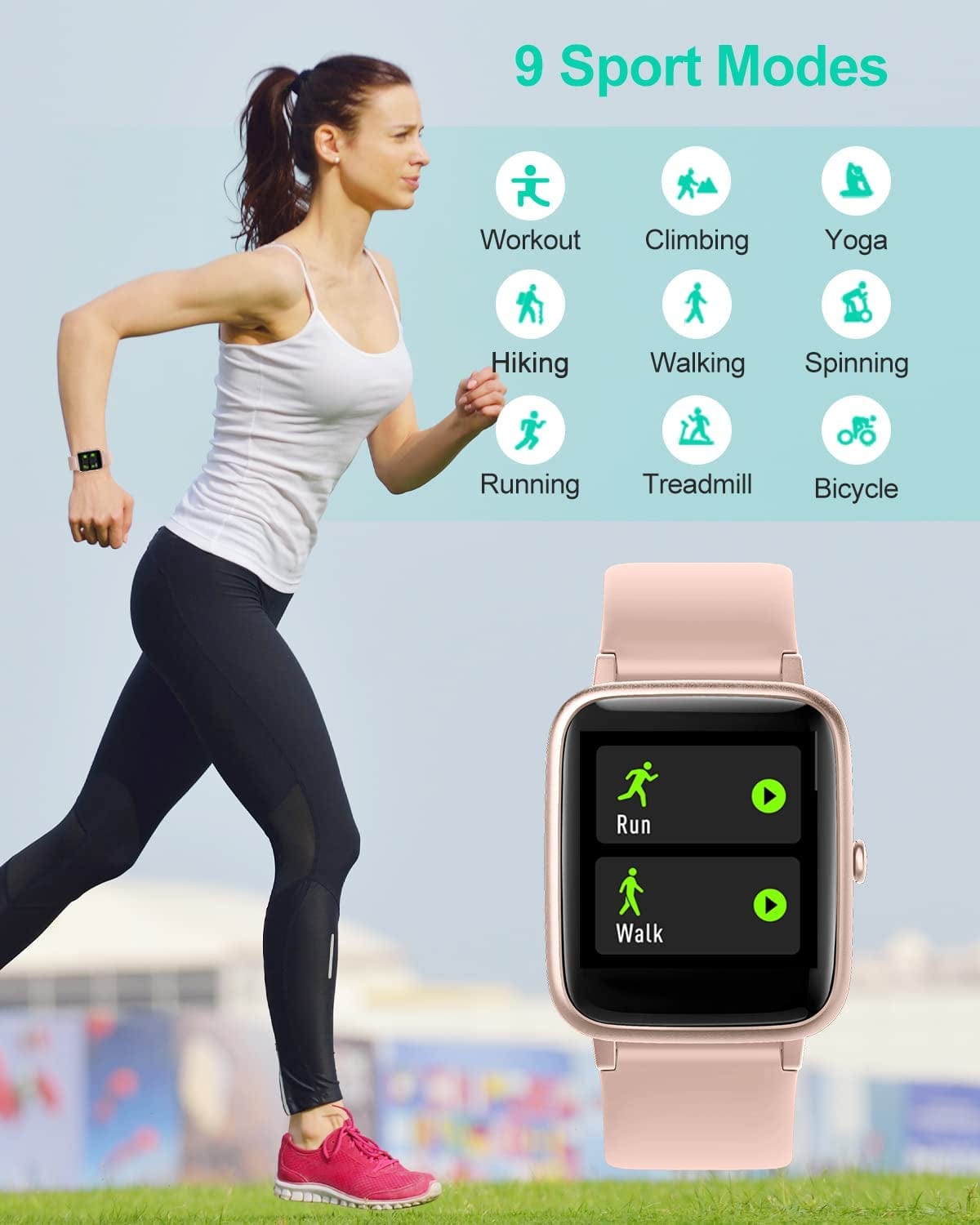 Smart Watch for Ios and Android Phones, Watches for Women IP68 Waterproof Smartwatch Fitness Tracker Watch with Heart Rate/Sleep Monitor Steps Calories Counter (Pink)