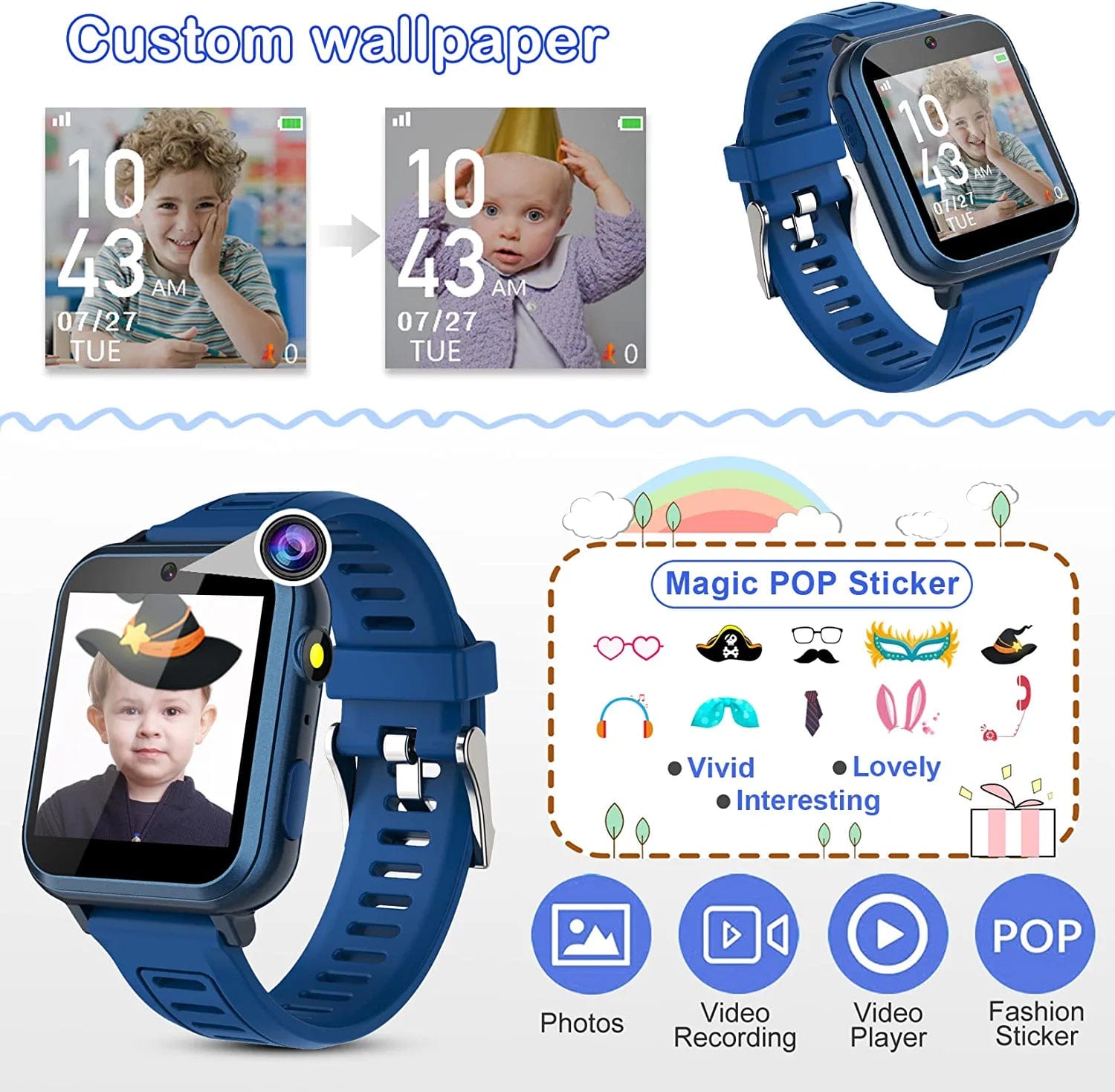 Smart Watch for Kids Boys, Kids Smart Watch Boys with 24 Games Alarm Clock Calendaring Camera Music Player Time Display Video & Audio Recording, Toys for 3-12 Years Old Boys Touchscreen Toddler Watch