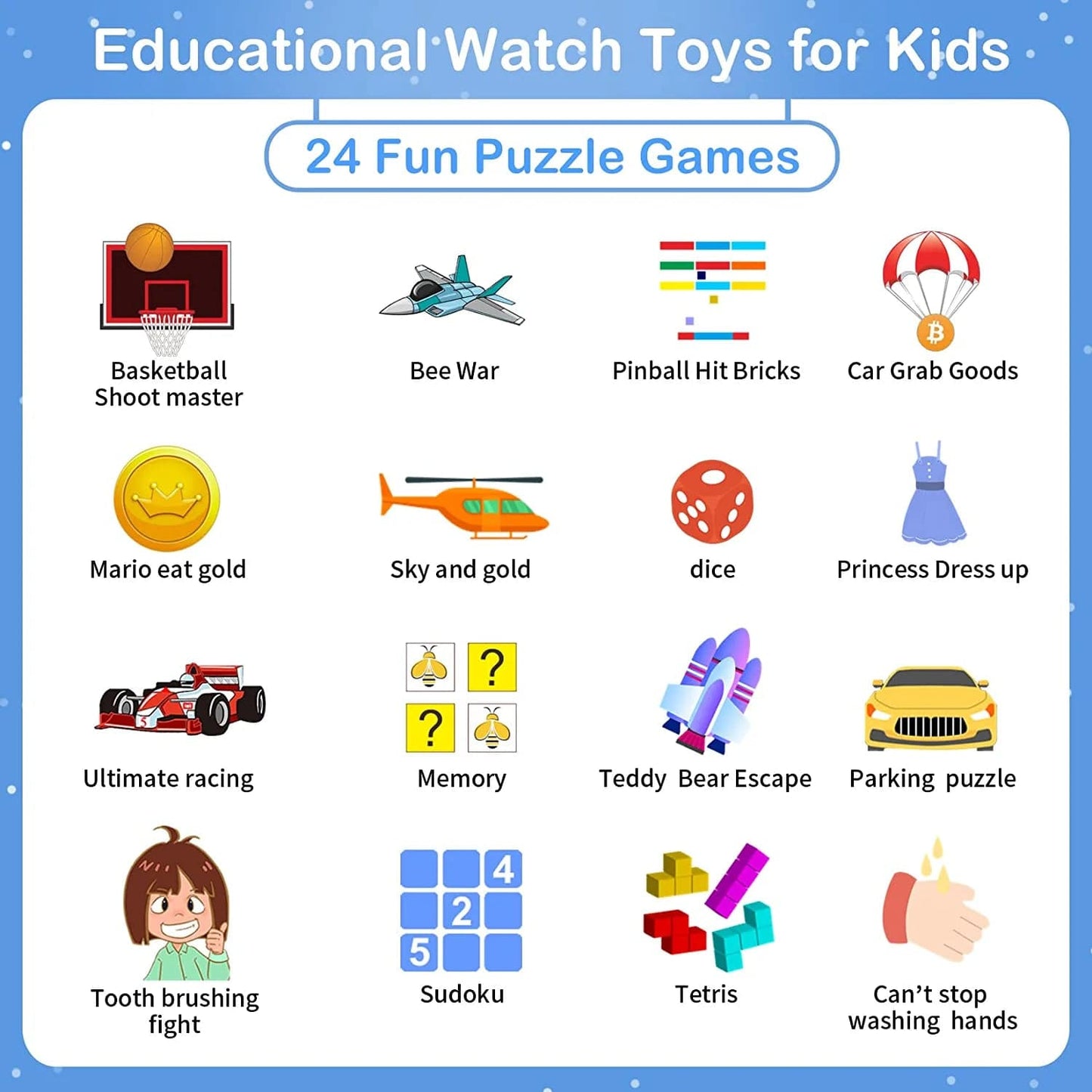 Smart Watch for Kids Boys, Kids Smart Watch Boys with 24 Games Alarm Clock Calendaring Camera Music Player Time Display Video & Audio Recording, Toys for 3-12 Years Old Boys Touchscreen Toddler Watch