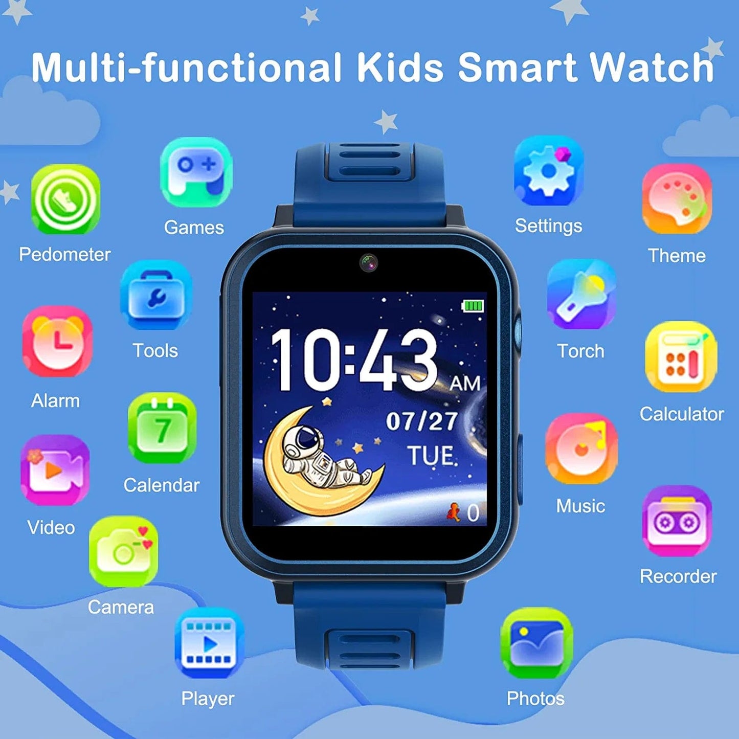 Smart Watch for Kids Boys, Kids Smart Watch Boys with 24 Games Alarm Clock Calendaring Camera Music Player Time Display Video & Audio Recording, Toys for 3-12 Years Old Boys Touchscreen Toddler Watch