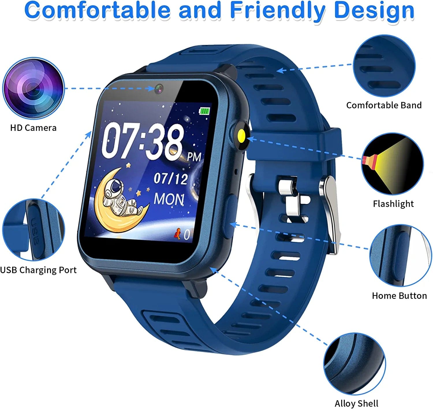 Smart Watch for Kids Boys, Kids Smart Watch Boys with 24 Games Alarm Clock Calendaring Camera Music Player Time Display Video & Audio Recording, Toys for 3-12 Years Old Boys Touchscreen Toddler Watch
