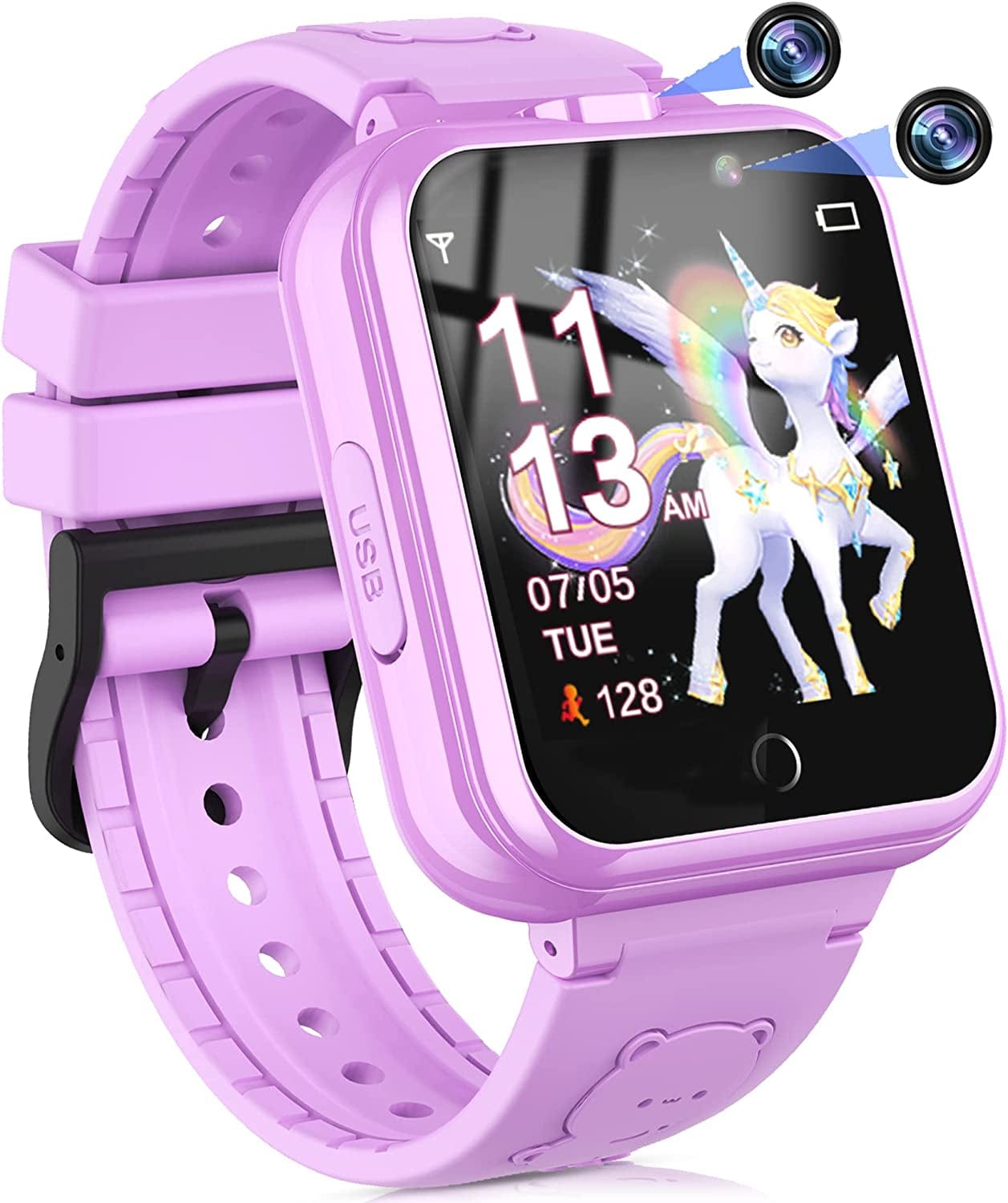 Smart Watch for Kids Girls Boys, Kids Watches with Dual Cameras 24 Learning Games Music Video Pedometer Alarm Calculator Watches, Gift for 3-10 Years Olds Girls Boys(Pink) Purple