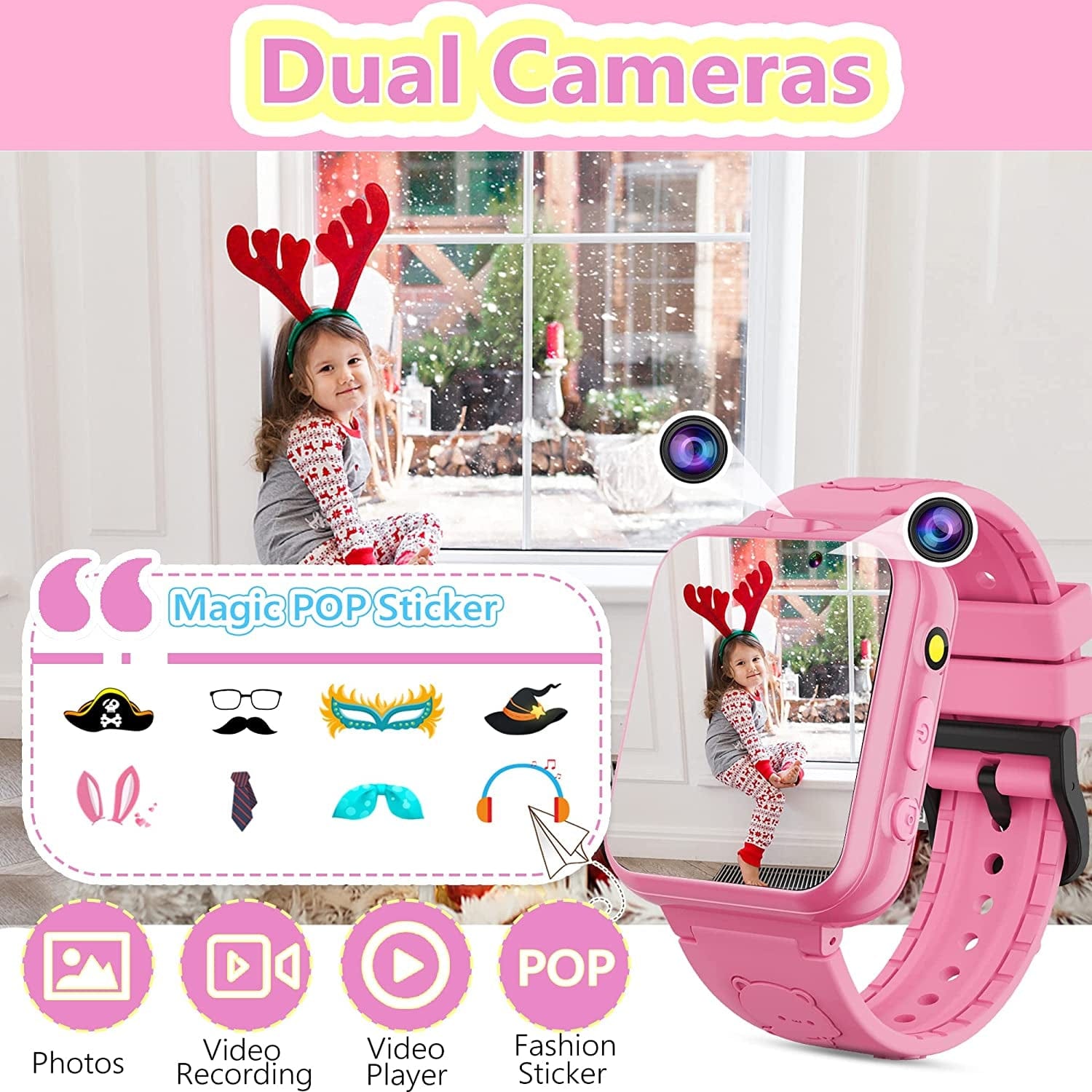 Smart Watch for Kids Girls Boys, Kids Watches with Dual Cameras 24 Learning Games Music Video Pedometer Alarm Calculator Watches, Gift for 3-10 Years Olds Girls Boys(Pink)