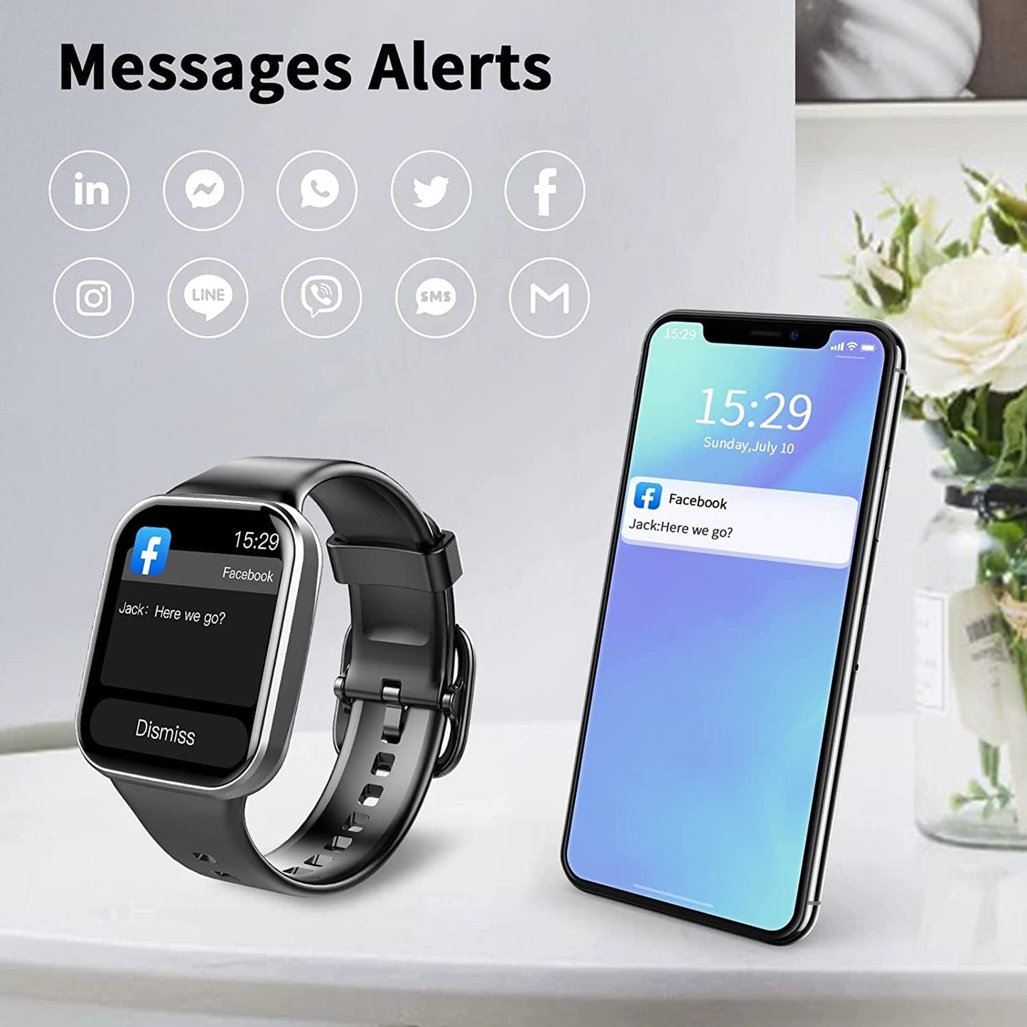 Smart Watch for Men Women, 1.69'' Fitness Tracker Health Monitor for Heart Rate, Blood Oxygen, Sleep,25 Sport Modes Activity Trackers IP68 Waterproof,Message Notification Fitness Watch for Android Ios Black / 1.69 Inches