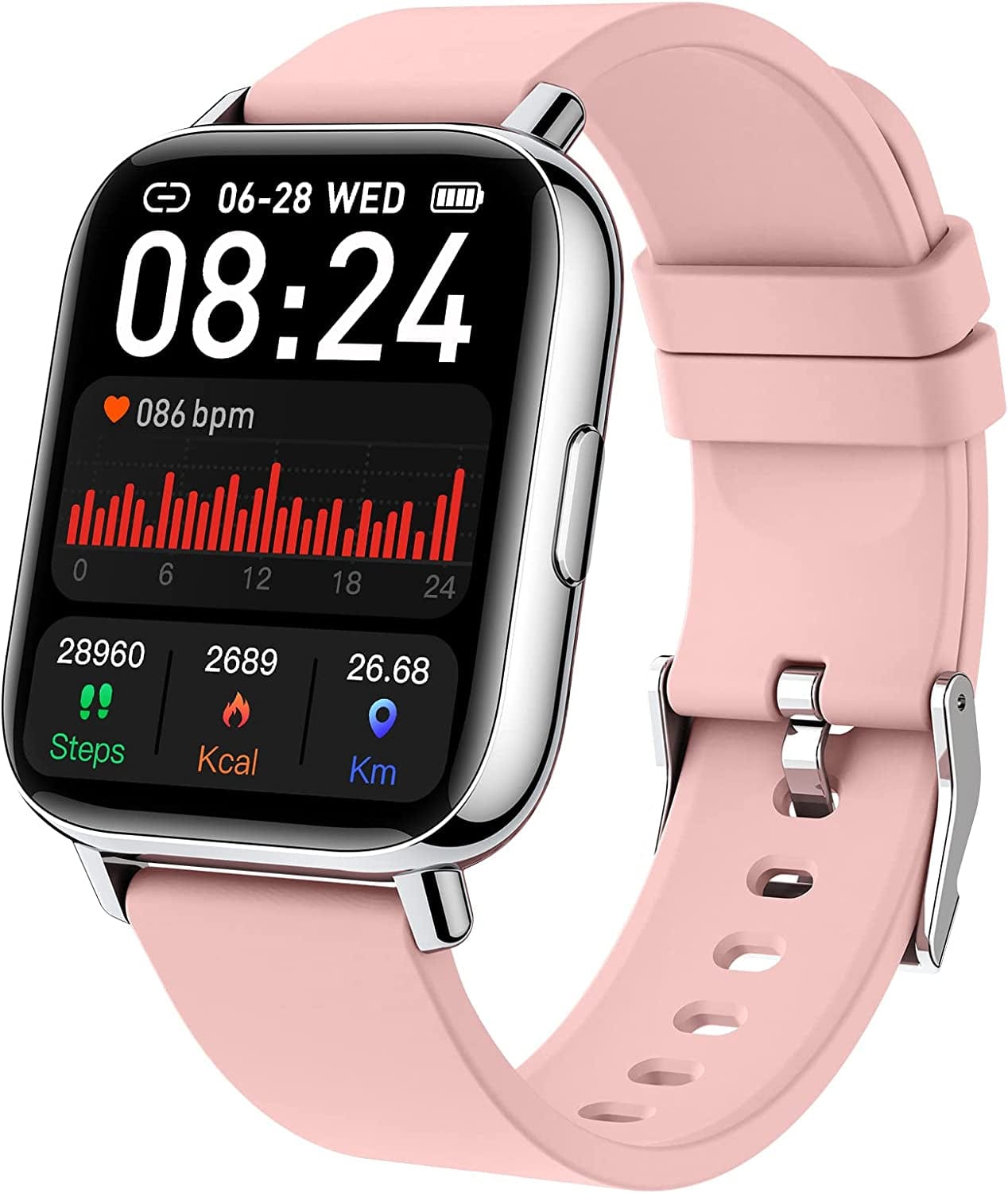 Smart Watch for Men Women, 2022 Fitness Tracker 1.69" Touch Screen Smartwatch Fitness Watch 25 Sports IP68 Waterproof, Heart Rate/Sleep Monitor/Pedometer/Calories, Activity Tracker for Android Iphone Pink / 1.69 inch
