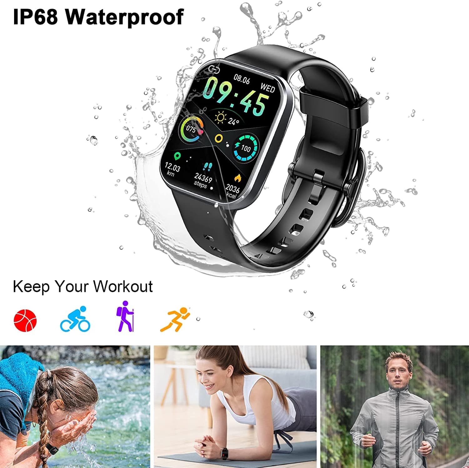 Smart Watch for Men Women, 2022 Fitness Tracker 1.69" Touch Screen Smartwatch Fitness Watch 25 Sports IP68 Waterproof, Heart Rate/Sleep Monitor/Pedometer/Calories, Activity Tracker for Android Iphone