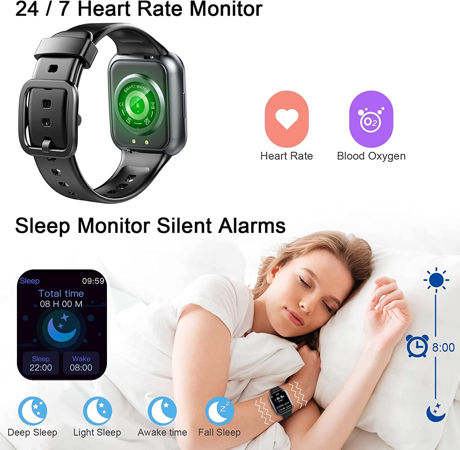 Smart Watch for Men Women, 2022 Fitness Tracker 1.69" Touch Screen Smartwatch Fitness Watch 25 Sports IP68 Waterproof, Heart Rate/Sleep Monitor/Pedometer/Calories, Activity Tracker for Android Iphone