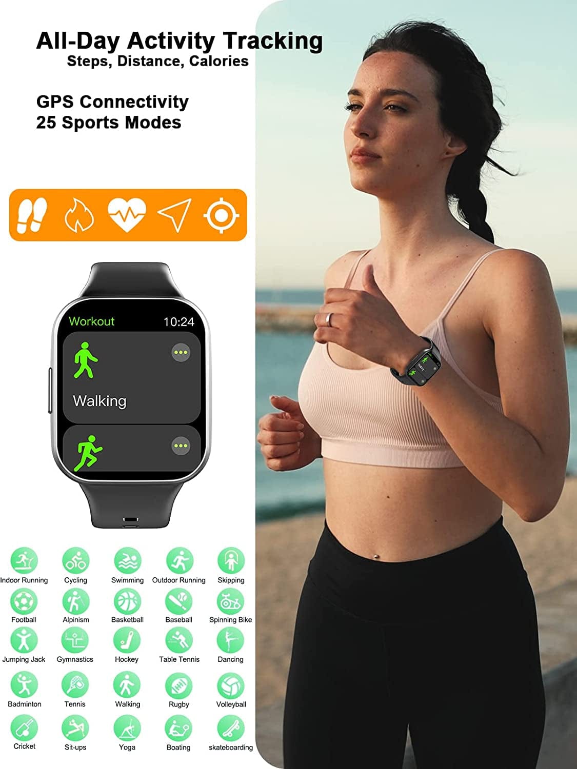 Smart Watch for Men Women, Fitness Tracker Heart Rate/Sleep Monitor, 1.69" Color Screen Fitness Watch Step/Calorie Counter, 25 Sport Modes IP68 Waterproof Activity Trackers, Smartwatch for Android Ios