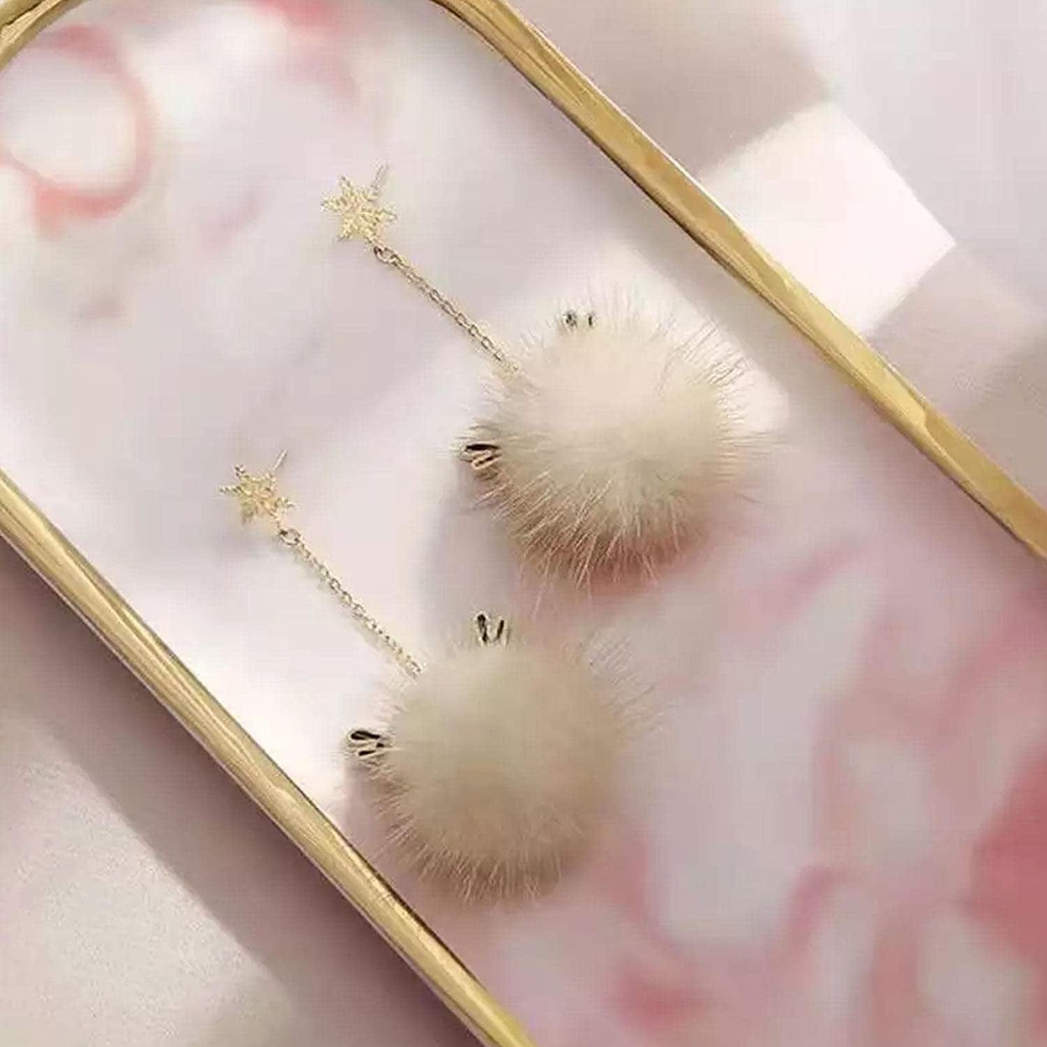 Snowflake Antler Hair Ball Earrings,Christmas Earrings with Snowflakes Reindeer,Xmas Holiday Jewelry,Autumn and Winter Ear Jewelry