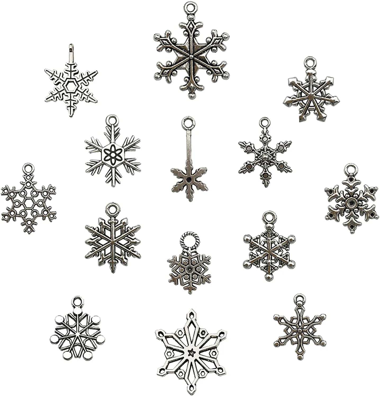Snowflake Charms Pendants- Christmas 70 Pcs Assorted Antique Silver Bracelet Charms for DIY Jewelry Making Winter Charms for Bracelet Accessories Necklaces Earrings Supplies Xmas Crafting