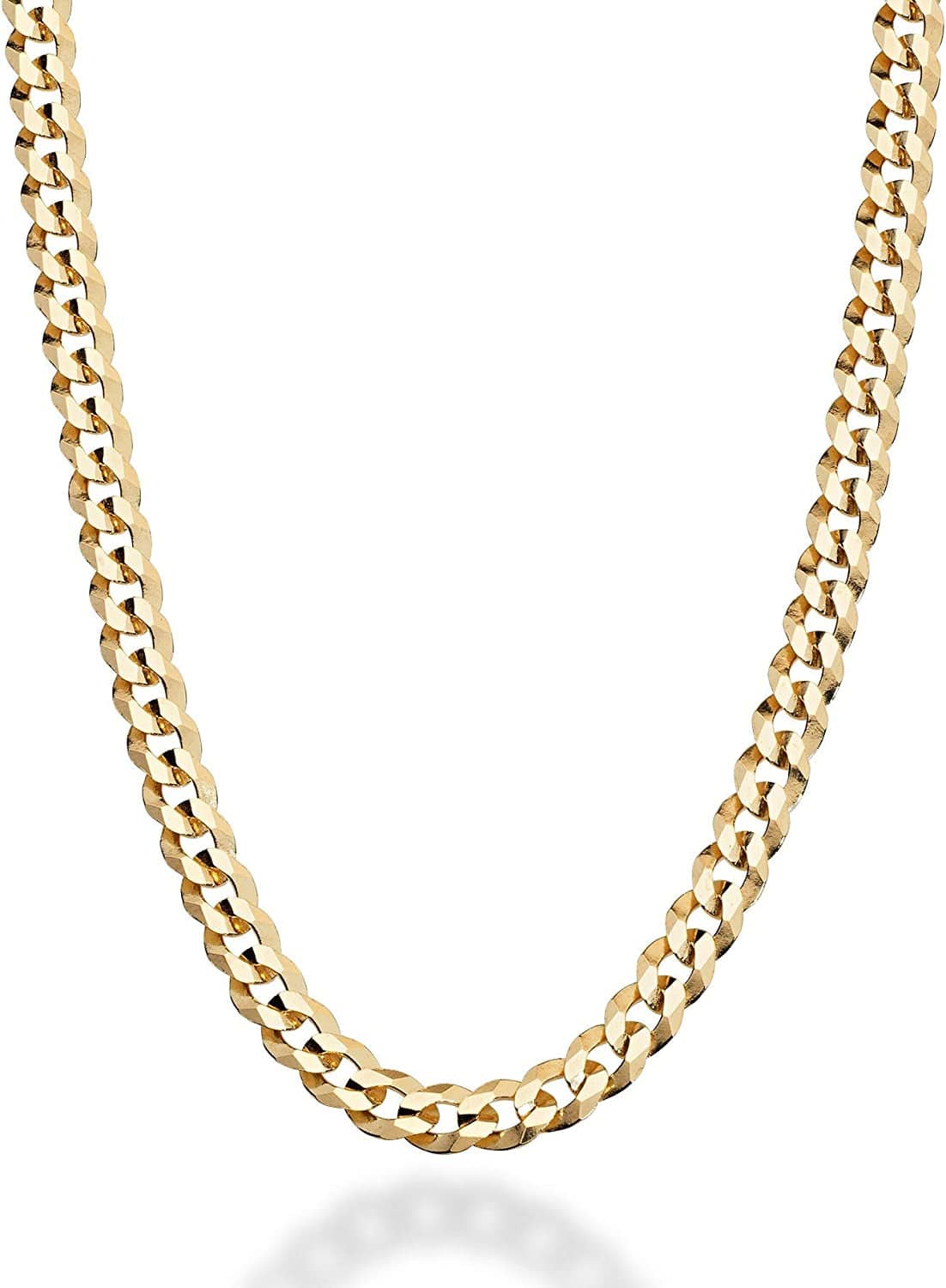 Solid 18K Gold over Sterling Silver Italian 5Mm Diamond-Cut Cuban Link Curb Chain Necklace for Women Men, 925 Sterling Silver Made in Italy Length 24 Inches