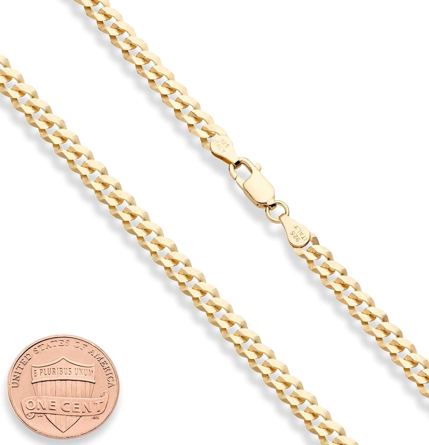 Solid 18K Gold over Sterling Silver Italian 5Mm Diamond-Cut Cuban Link Curb Chain Necklace for Women Men, 925 Sterling Silver Made in Italy